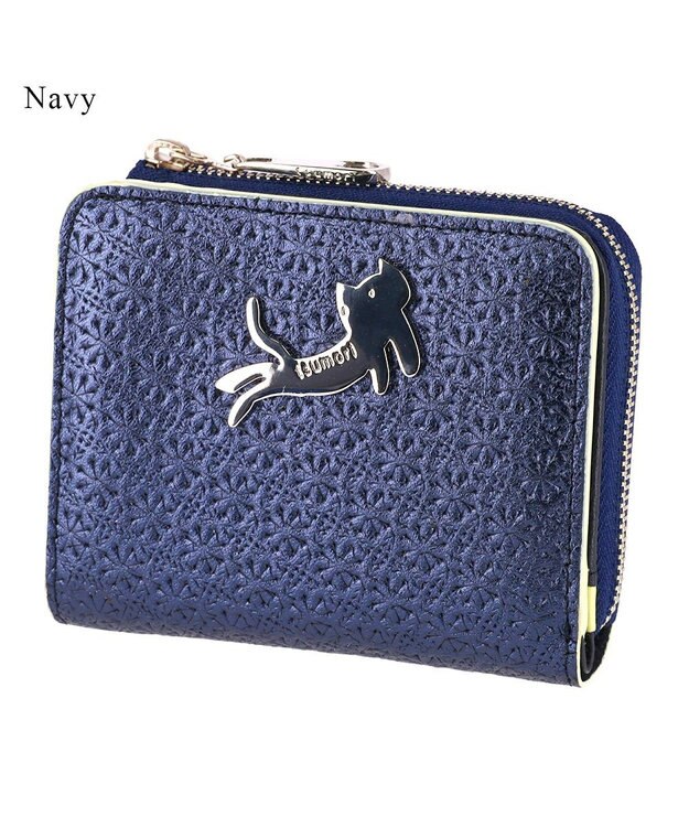 tsumori chisato CARRY キラネコフラワー 2つ折り財布 ネイビー
