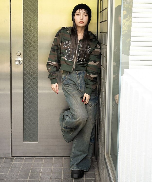 WEGO グラフィックショートZIPパーカー 柄1