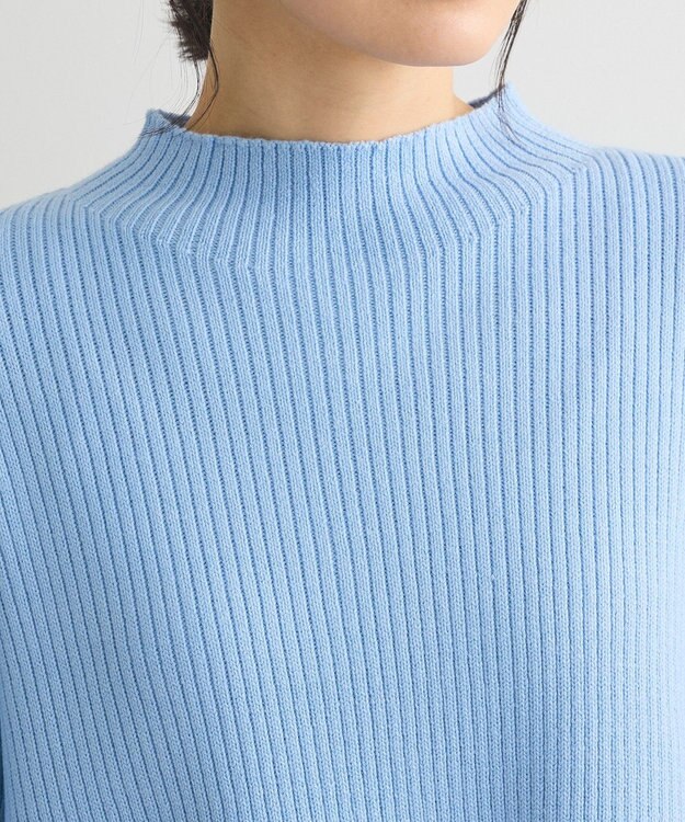 Green Parks 洗えるボトルネックリブニットプルオーバー Sax