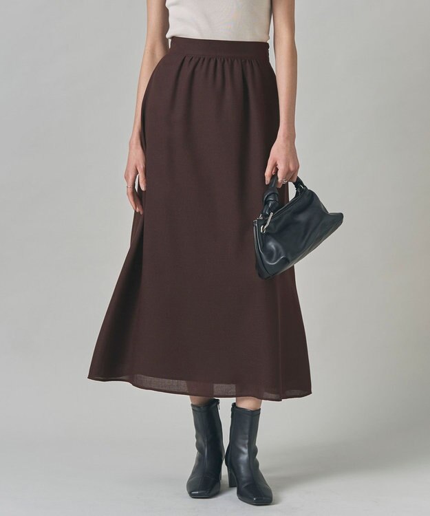 ICB 【洗える】 シアービエラ フレアスカート ダークブラウン系