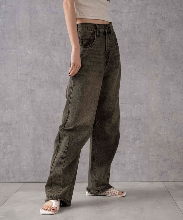 WEGO ヴィンテージウォッシュカーブデニムパンツ スミクロ