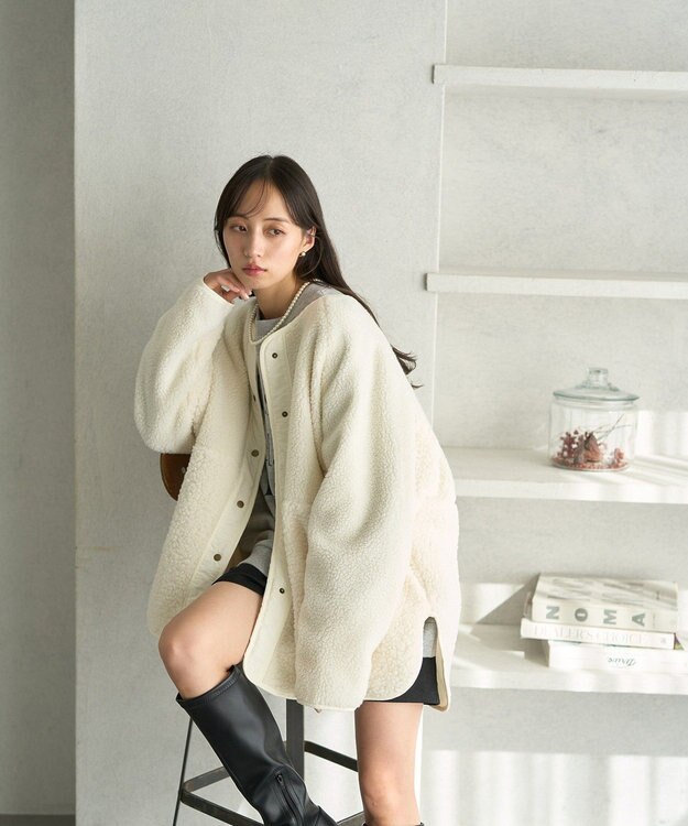 earth music&ecology 粒違い切替ボアブルゾン Ivory