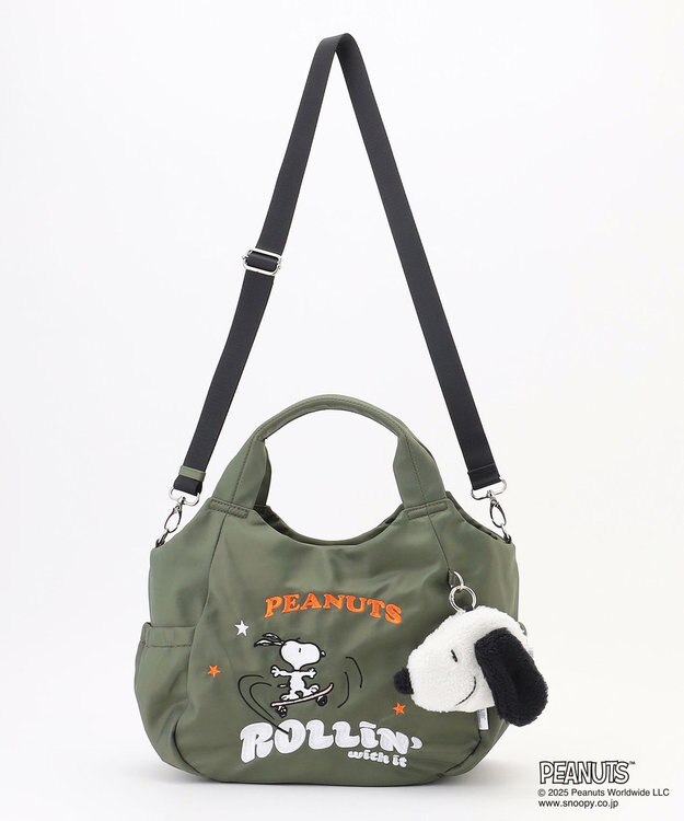 Y'SACCS SNOOPYデザイン サイドギャザー2wayトート　Mサイズ(スケートボード） カーキ