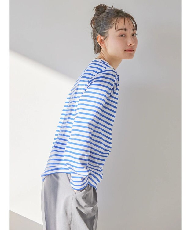 AMERICAN HOLIC Ｄａｉｌｙ！　抗菌防臭クルーネックカットプルオーバー Border Blue