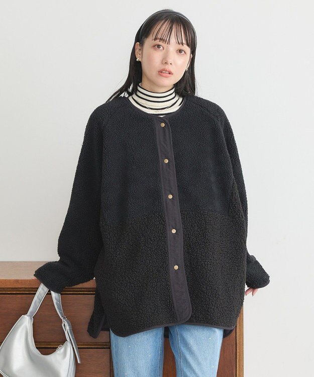 earth music&ecology 粒違い切替ボアブルゾン Black