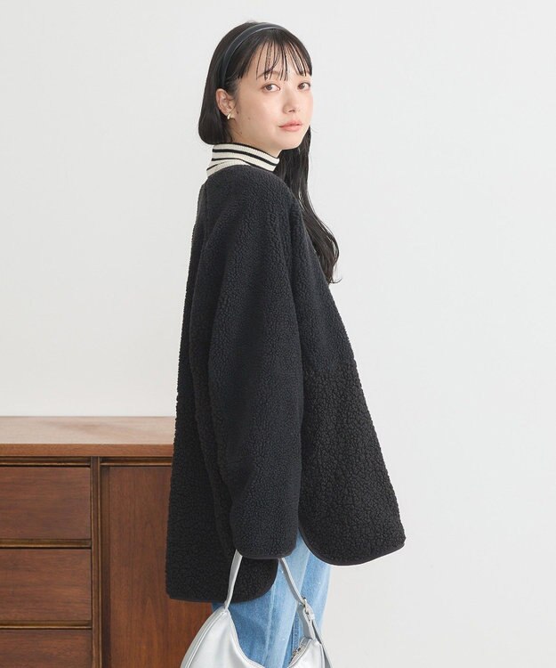 earth music&ecology 粒違い切替ボアブルゾン Black