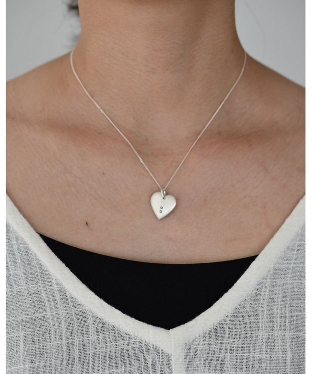 yoaa シルバー925 ハートプレートブラックダイヤモンドネックレストップ シルバー925