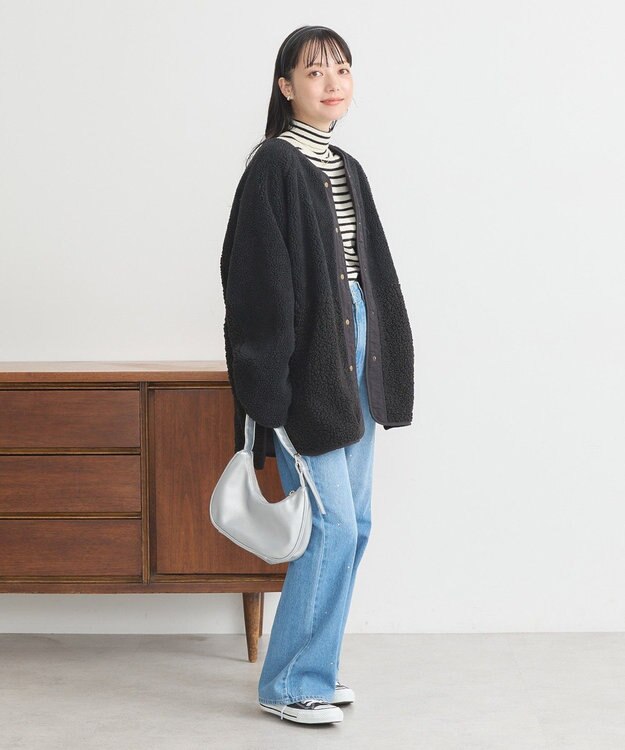 earth music&ecology 粒違い切替ボアブルゾン Black