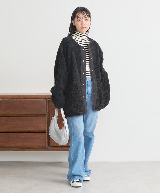 earth music&ecology 粒違い切替ボアブルゾン Black