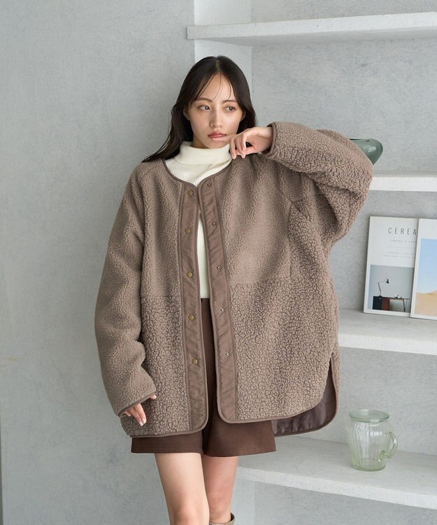 earth music&ecology 粒違い切替ボアブルゾン Mocha