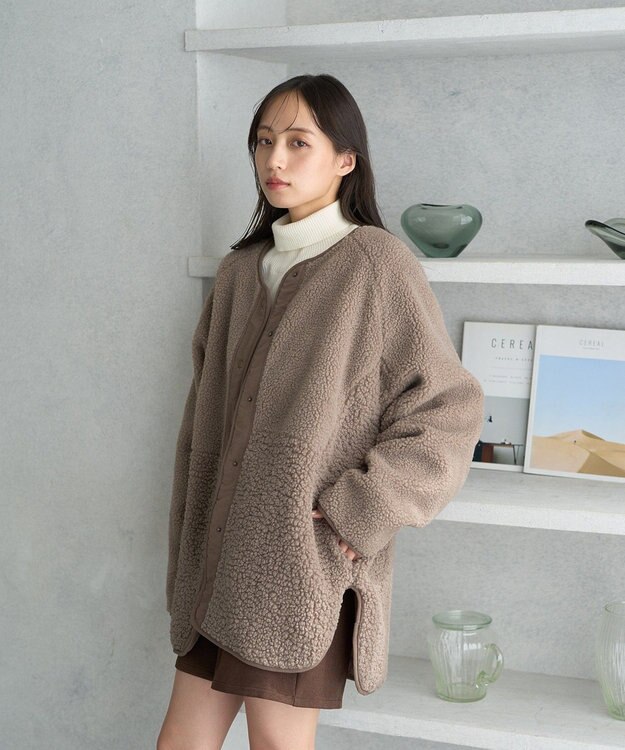 earth music&ecology 粒違い切替ボアブルゾン Mocha