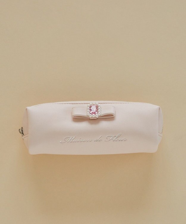 Maison de FLEUR パールビジュー合皮リボンロングポーチ Pink