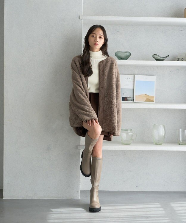 earth music&ecology 粒違い切替ボアブルゾン Mocha