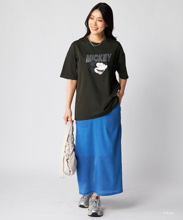 OP／FILA 【Ocean Pacific】ミッキー/水陸両用オーバーサイズTシャツ/レディース チャコールグレー