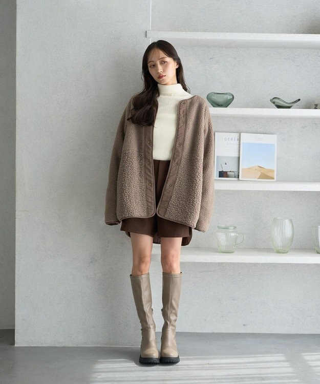 earth music&ecology 粒違い切替ボアブルゾン Mocha