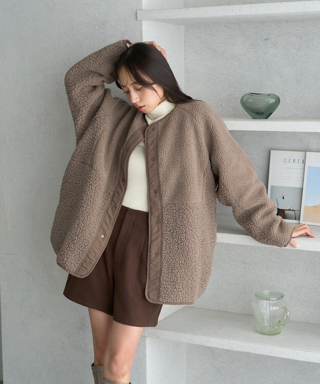 earth music&ecology 粒違い切替ボアブルゾン Mocha