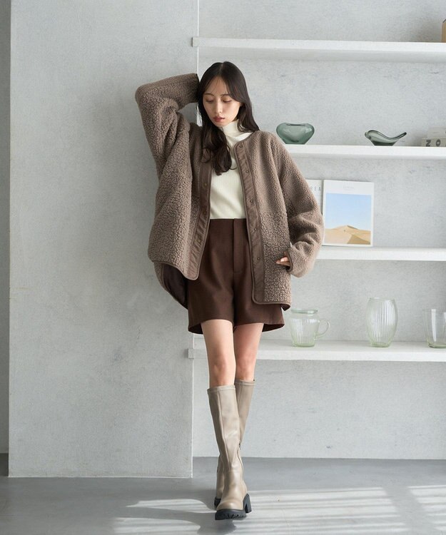 earth music&ecology 粒違い切替ボアブルゾン Mocha