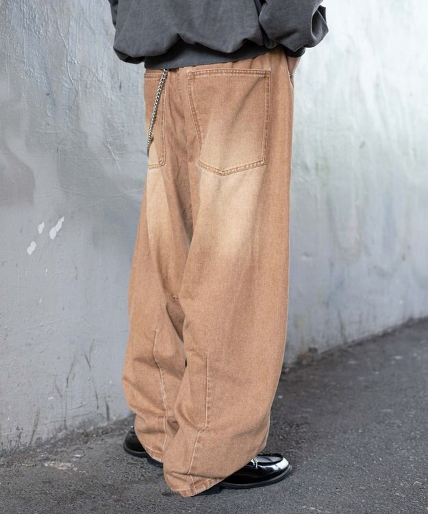 WEGO チェーン付きバルーンデニムパンツ ブラウン