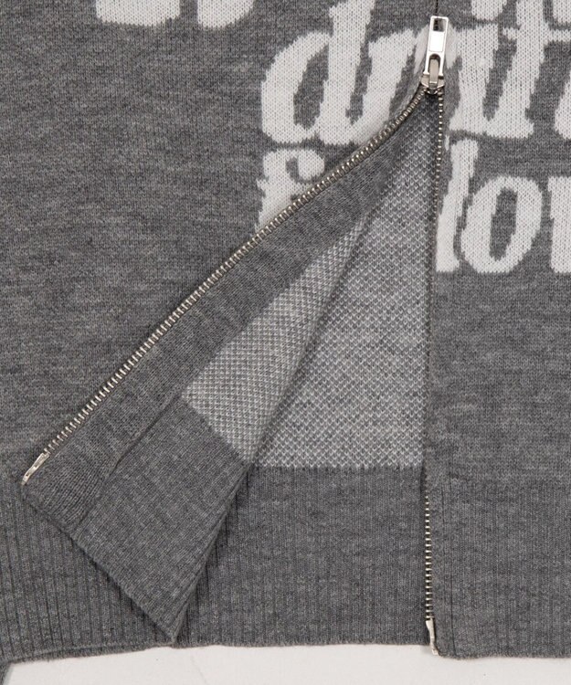 WEGO グラフィックジャガードニットZIPパーカー グレー