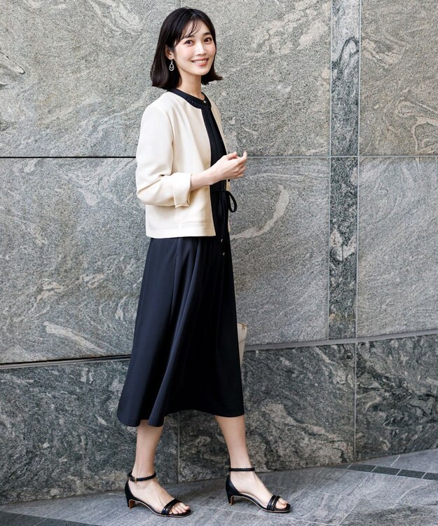 ANY SIS シアーメッシュ ノーカラージャケット ライトベージュ×ブラック