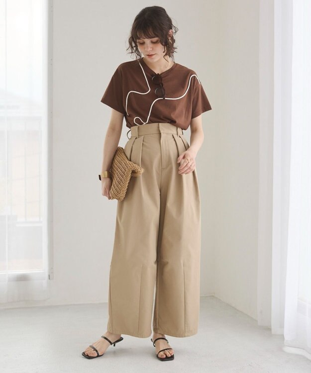 WEGO 【ANGIE VINTAGE】コード刺繍デザインTシャツ ブラウン
