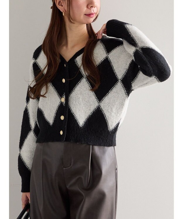 Te chichi アーガイルジャガードVネックカーディガン オフホワイト