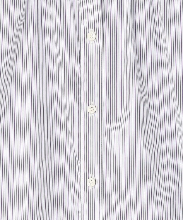 J.PRESS LADIES BEZ ドビーストライプ バンドカラー ブラウス ホワイト×パープル×ネイビー系