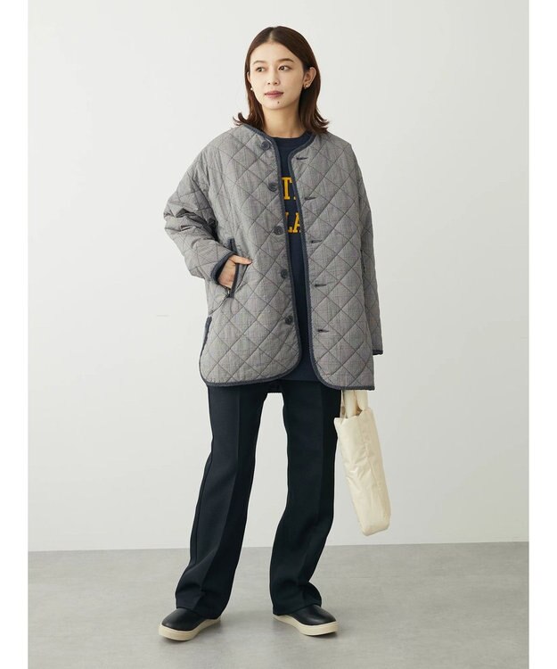 Green Parks キルティングノーカラーブルゾン Check