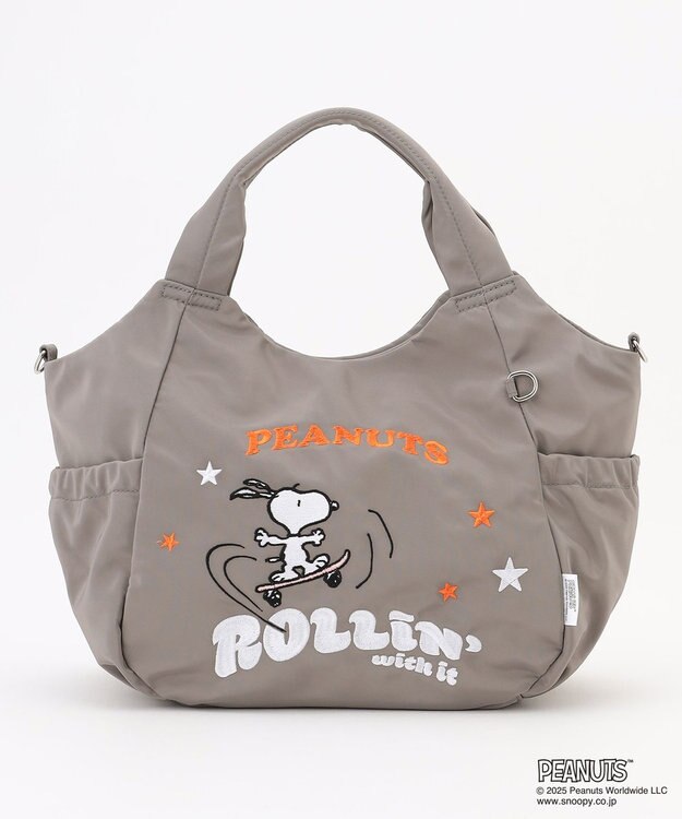 Y'SACCS SNOOPYデザイン サイドギャザー2wayトート　Mサイズ(スケートボード） グレー