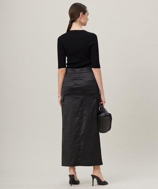 ICB 【洗える】 ハイマルチストレッチサテン スカート ブラック系