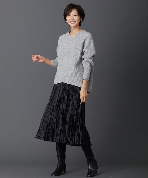 J.PRESS LADIES 【洗える】シンセティックマットleather スカート ブラック系