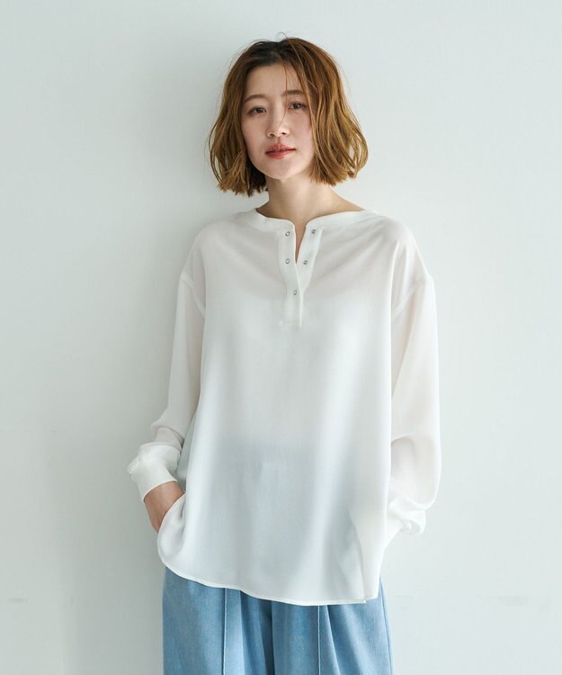 YECCA VECCA 2wayリブMIXジョーゼットブラウス White