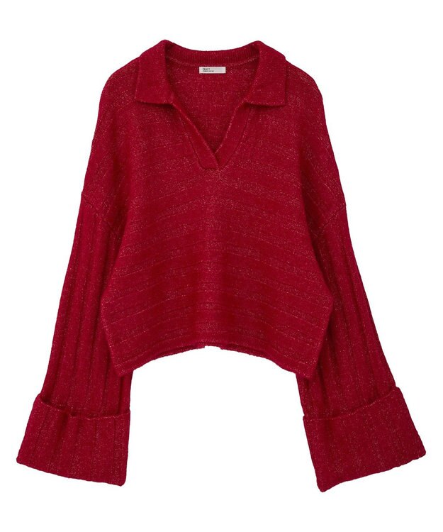 CRAFT STANDARD BOUTIQUE ロールアップ袖ショート丈ニットプルオーバー Red