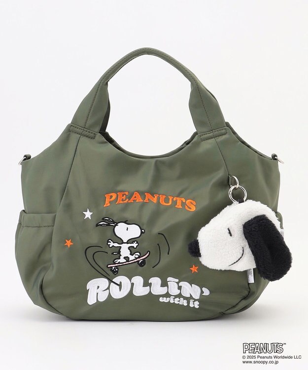 Y'SACCS SNOOPYデザイン サイドギャザー2wayトート　Mサイズ(スケートボード） カーキ