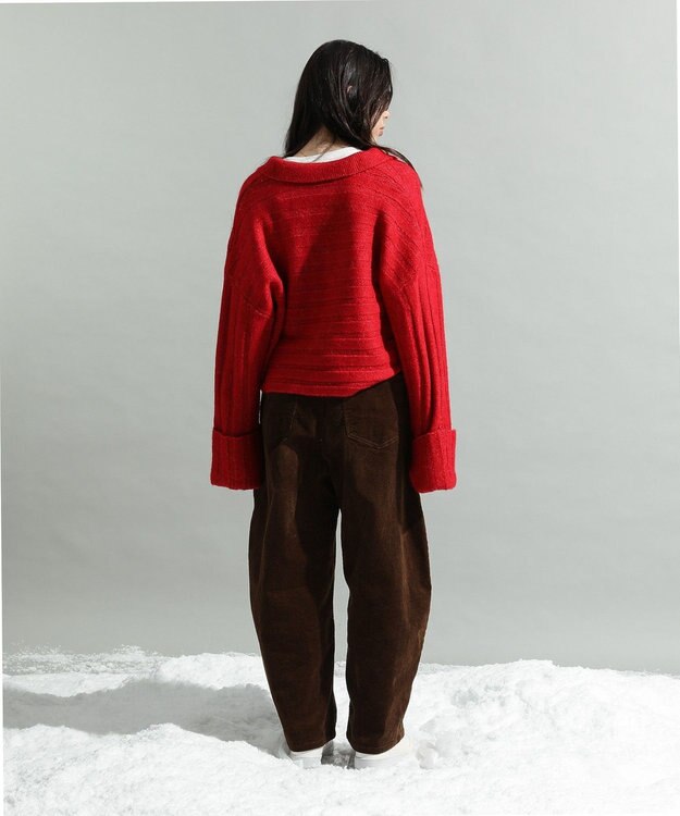 CRAFT STANDARD BOUTIQUE ロールアップ袖ショート丈ニットプルオーバー Red