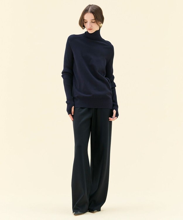 BEIGE， 【洗える】WILLOW / サムホールハイネックニット Navy