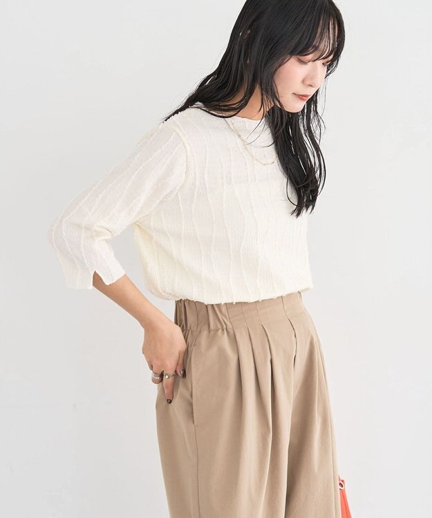 Green Parks ５分袖表面感カットプルオーバー Ecru
