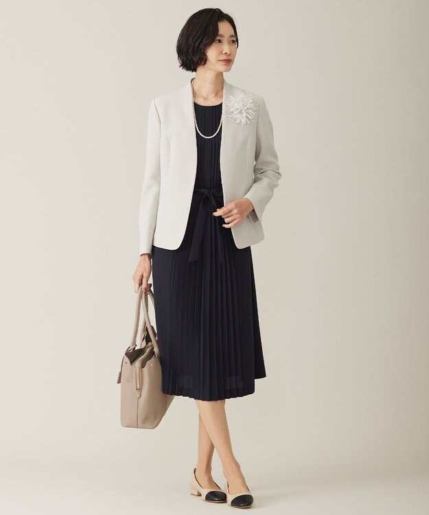 J.PRESS LADIES S 【洗える】ノルディス2wayジョーゼット フロントプリーツ ワンピース ネイビー系