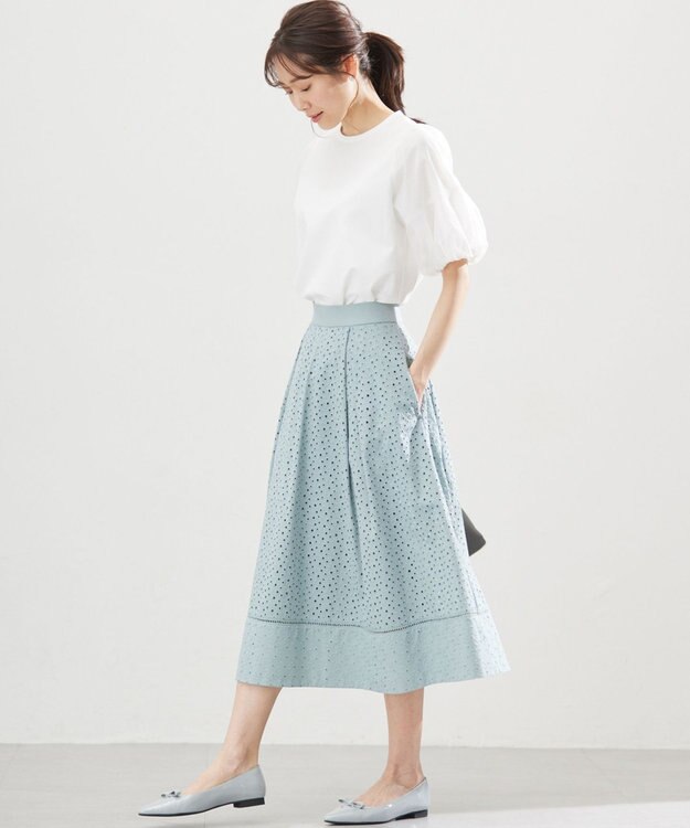 組曲 L 【WEB限定】チュールポンチドッキング Tシャツ アイボリー系