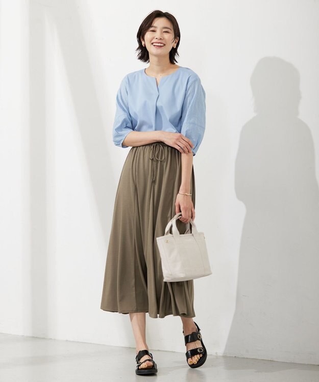 J.PRESS LADIES S 【洗える】ジャージー フレアースカート カーキ系