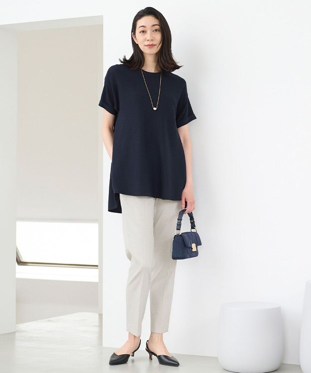 自由区 【WEB限定・洗える・XSサイズあり】ハイツイストコットンアセテートテントライン ニット ネイビー系