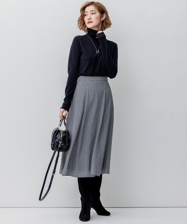 23区 【洗える】バックサテンアムンゼン千鳥プリント スカート ブラック系5