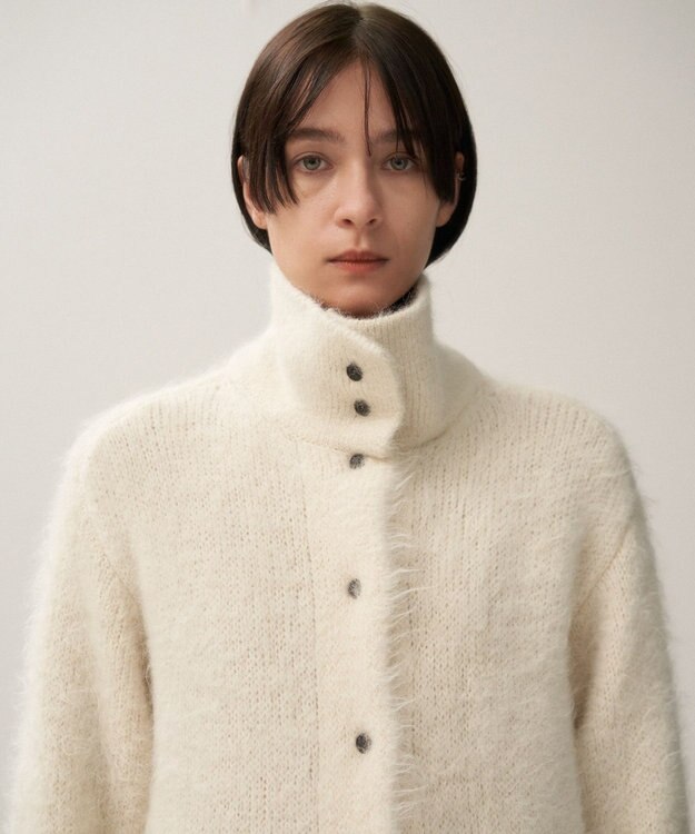 ATON ALPACA FUR | スタンドカラーカーディガン WHITE