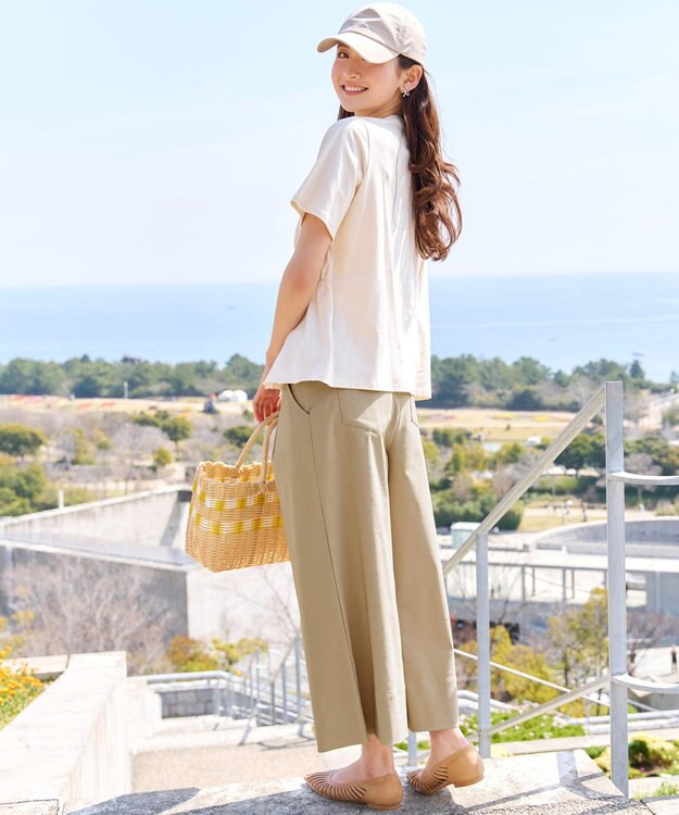 Tiaclasse ストレッチタックワイドパンツ ベージュ