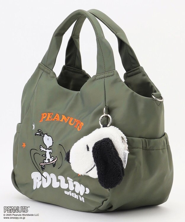 Y'SACCS SNOOPYデザイン サイドギャザー2wayトート　Mサイズ(スケートボード） カーキ