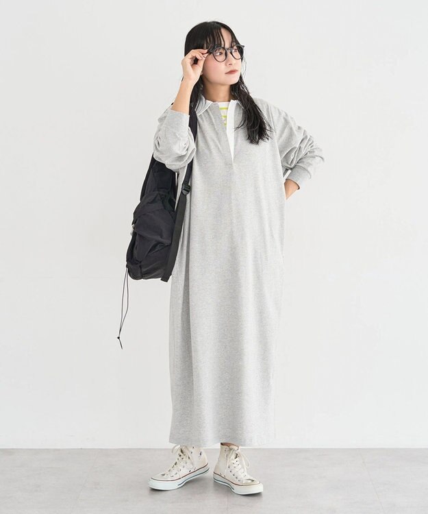 Green Parks ラガーシャツワンピース Gray Mixture