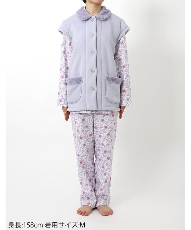 Wing ベスト 3分袖 ショート丈(腰付近) フリース素材 ボア使用(裏側) 保温性 あたたかい 前開きタイプ レディース EX2070 ウイング／ワコール パープル