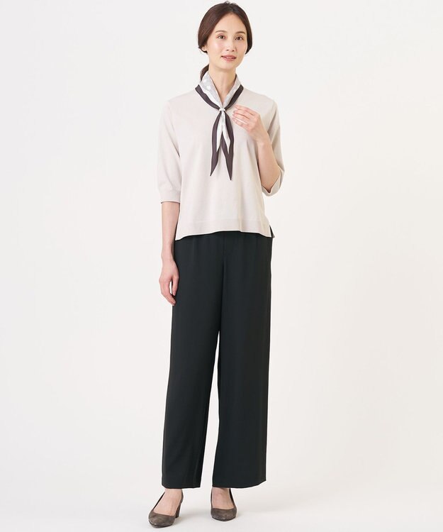 J.PRESS LADIES L 【2WAY・シーンレスに活躍】SCARF KNIT Vネック ニット グレージュ×ブラウンスカーフ系