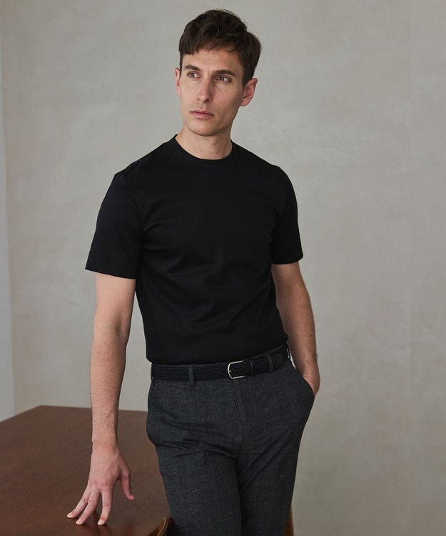 GOTAIRIKU 仕事で着られる綿100%【クルー以上モック未満】カバーネック DRESS Tシャツ(26年モデル) ブラック系