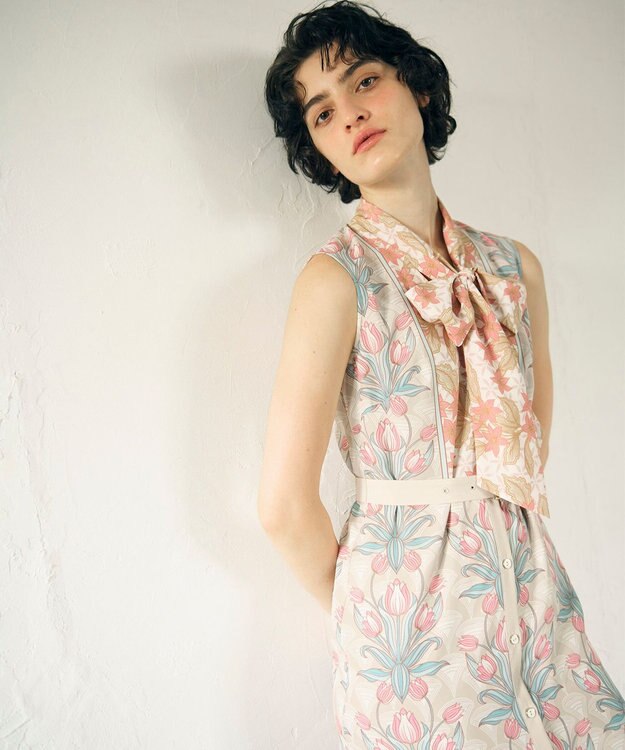 GRACE CONTINENTAL サラサストライププリントワンピース ベージュ